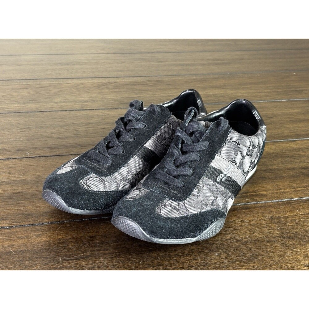 Coach Kelson Signature Jacquard Suede Low Top Lace Up Sneakers Black Gray 8.5 B